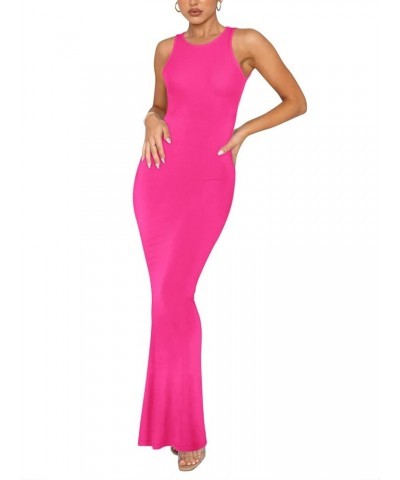 Women's Summer Sexy Lounge Tank Long Dress Elegant Sleeveless Halter Neck Bodycon Maxi Dresses Rose Red $21.59 Dresses