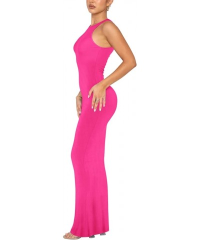 Women's Summer Sexy Lounge Tank Long Dress Elegant Sleeveless Halter Neck Bodycon Maxi Dresses Rose Red $21.59 Dresses