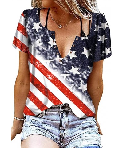American Flag Shirt Tops Womens 4th of July T-Shirts Ring Hole Short Sleeve Sexy V-Neck Patriotic Tees Flagprint1 $9.84 T-Shirts
