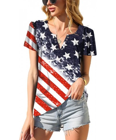 American Flag Shirt Tops Womens 4th of July T-Shirts Ring Hole Short Sleeve Sexy V-Neck Patriotic Tees Flagprint1 $9.84 T-Shirts