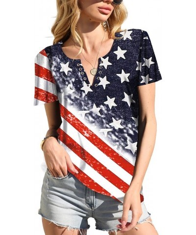 American Flag Shirt Tops Womens 4th of July T-Shirts Ring Hole Short Sleeve Sexy V-Neck Patriotic Tees Flagprint1 $9.84 T-Shirts