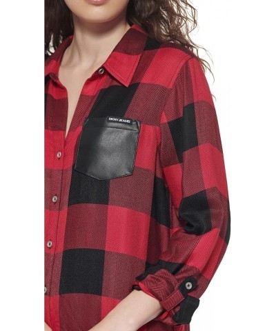 Women's Flannel Elevated Jeans Woven Top Black/Salsa Red $30.82 Jeans