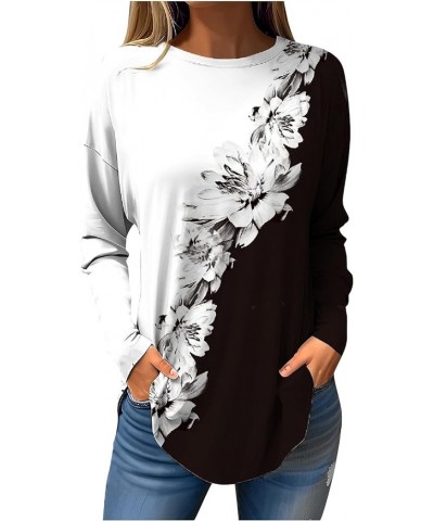 Womens Long Sleeve Tops Casual Spring Fall Print Blouses Plus Size Loose T-Shirts Lightweight Round Neck Tunic Tops 01-black ...