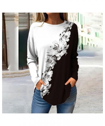 Womens Long Sleeve Tops Casual Spring Fall Print Blouses Plus Size Loose T-Shirts Lightweight Round Neck Tunic Tops 01-black ...