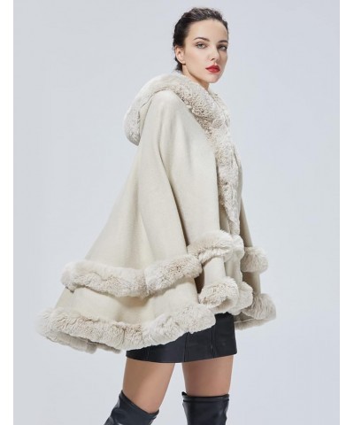 Poncho Shawl Wrap Winter Faux Fur Cape Cloak Coat with Faux Fur Trim Sleeveless Cardigan for Party Beige $20.70 Coats