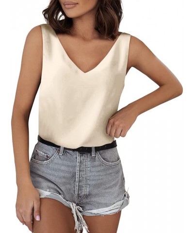 2024 Womens Silk Satin Tank Tops V Neck Casual Comfort Cami Sleeveless Camisole Blouses Summer Basic Tank Shirt 11011beige $8...
