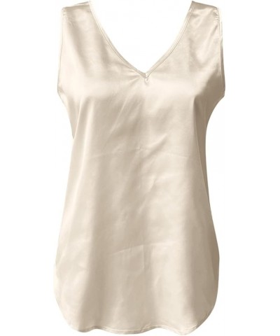 2024 Womens Silk Satin Tank Tops V Neck Casual Comfort Cami Sleeveless Camisole Blouses Summer Basic Tank Shirt 11011beige $8...