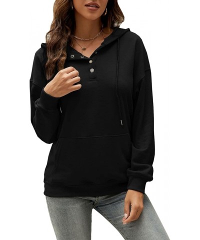 Women's Casual Hooded Drawstring Long Sleeve Button Down Hoodies Lightweight Pullover Sweatshirt Tops with Pockets Black $19....