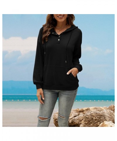 Women's Casual Hooded Drawstring Long Sleeve Button Down Hoodies Lightweight Pullover Sweatshirt Tops with Pockets Black $19....