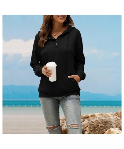 Women's Casual Hooded Drawstring Long Sleeve Button Down Hoodies Lightweight Pullover Sweatshirt Tops with Pockets Black $19....