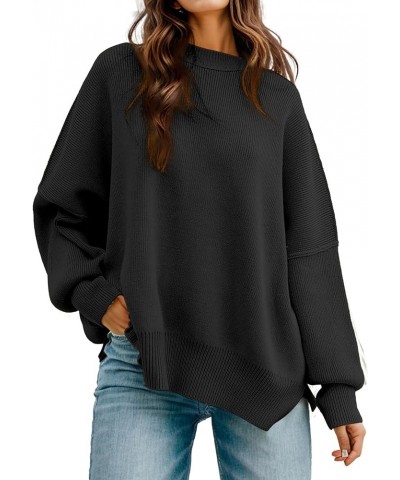 Women's Oversized Batwing Long Sleeve Sweaters Crewneck Side Slit Ribbed Knit Pullover Sweaters Jumpers Tops Black $28.41 Swe...