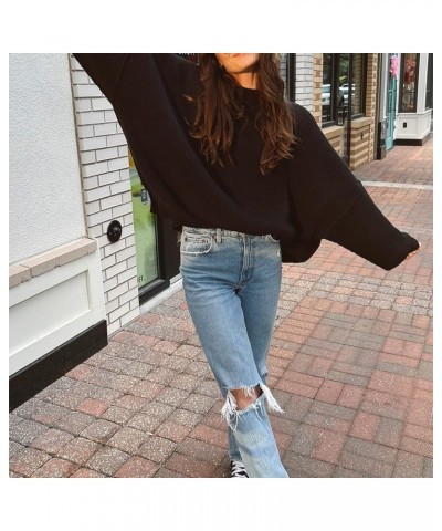 Women's Oversized Batwing Long Sleeve Sweaters Crewneck Side Slit Ribbed Knit Pullover Sweaters Jumpers Tops Black $28.41 Swe...