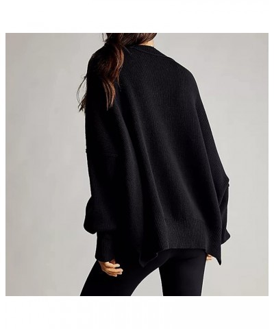 Women's Oversized Batwing Long Sleeve Sweaters Crewneck Side Slit Ribbed Knit Pullover Sweaters Jumpers Tops Black $28.41 Swe...