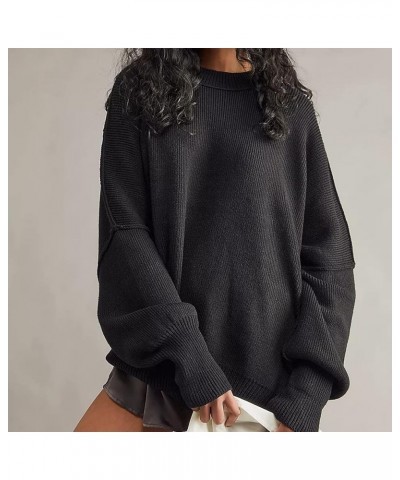 Women's Oversized Batwing Long Sleeve Sweaters Crewneck Side Slit Ribbed Knit Pullover Sweaters Jumpers Tops Black $28.41 Swe...