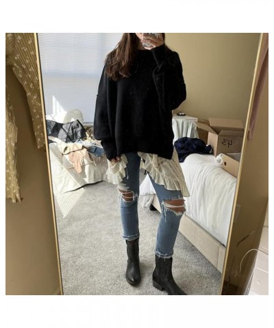 Women's Oversized Batwing Long Sleeve Sweaters Crewneck Side Slit Ribbed Knit Pullover Sweaters Jumpers Tops Black $28.41 Swe...