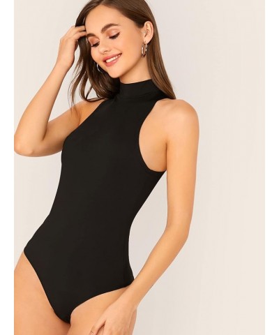 Women's Sexy Jumpsuit Solid Halter Neck Skinny Bodysuit Sleeveless Leotard Clothing Medium Black $14.59 Bodysuits