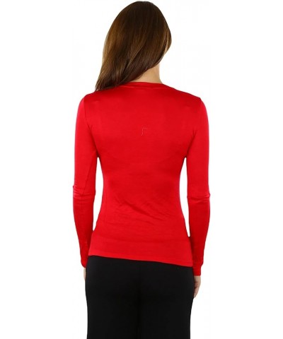 Women’s Classic Timeless Layering V-Neck Long Sleeve Top Classic Solid Red $9.15 T-Shirts