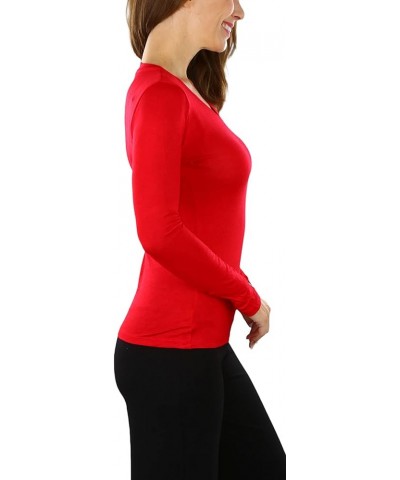 Women’s Classic Timeless Layering V-Neck Long Sleeve Top Classic Solid Red $9.15 T-Shirts