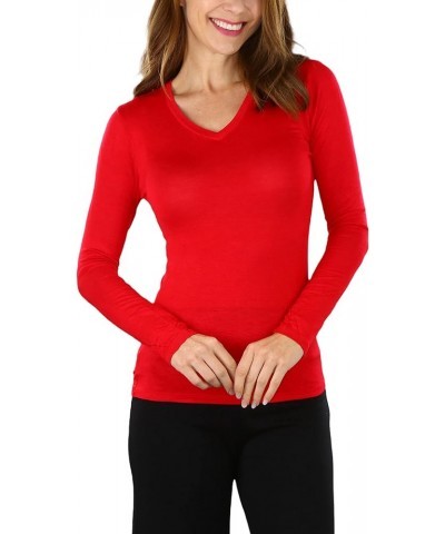 Women’s Classic Timeless Layering V-Neck Long Sleeve Top Classic Solid Red $9.15 T-Shirts