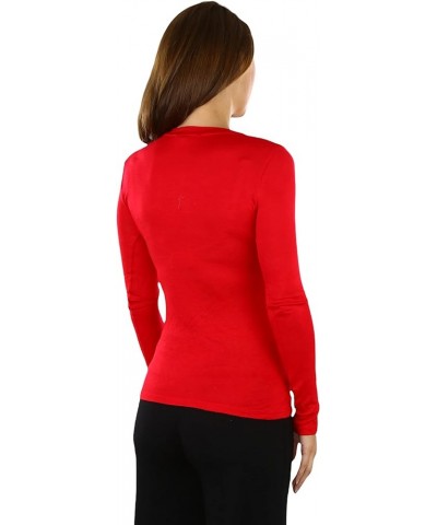 Women’s Classic Timeless Layering V-Neck Long Sleeve Top Classic Solid Red $9.15 T-Shirts