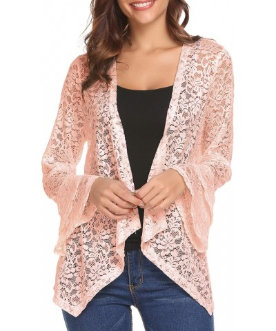 Women's Bell Sleeve Open Front Cardigans Lace Crochet Loose Casual Cover Up Nude $18.14 Sweaters