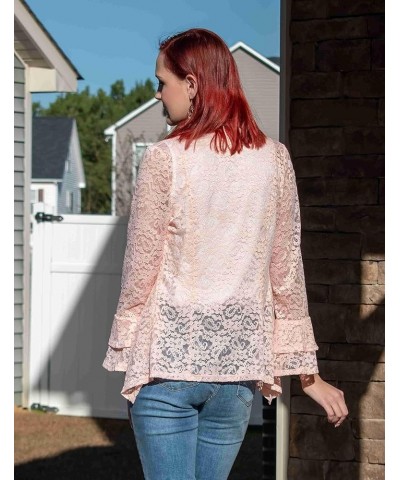 Women's Bell Sleeve Open Front Cardigans Lace Crochet Loose Casual Cover Up Nude $18.14 Sweaters