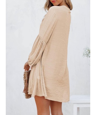 Womens Sexy V Neck Cover Up Long Sleeve Button Down Shirts Dresses Apricot $17.67 Swimsuits