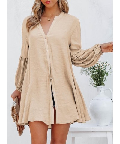 Womens Sexy V Neck Cover Up Long Sleeve Button Down Shirts Dresses Apricot $17.67 Swimsuits