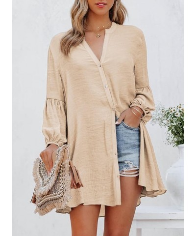 Womens Sexy V Neck Cover Up Long Sleeve Button Down Shirts Dresses Apricot $17.67 Swimsuits