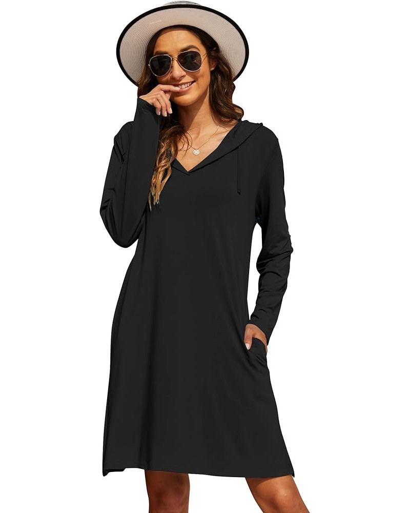 Womens UPF 50+ Cover-Up Dress Beach SPF Sun Protection Long Sleeve Shirts Dress Lightweight Athletic UV Hoodie Black $21.23 S...