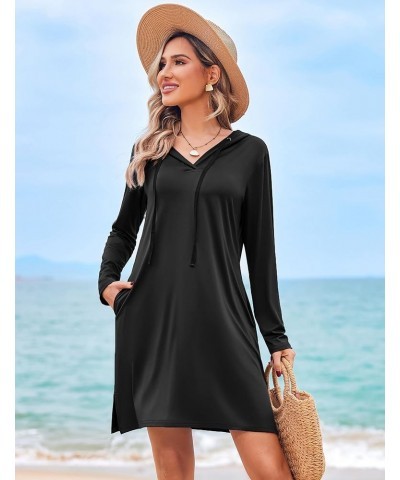 Womens UPF 50+ Cover-Up Dress Beach SPF Sun Protection Long Sleeve Shirts Dress Lightweight Athletic UV Hoodie Black $21.23 S...