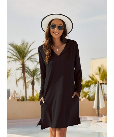 Womens UPF 50+ Cover-Up Dress Beach SPF Sun Protection Long Sleeve Shirts Dress Lightweight Athletic UV Hoodie Black $21.23 S...