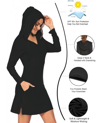 Womens UPF 50+ Cover-Up Dress Beach SPF Sun Protection Long Sleeve Shirts Dress Lightweight Athletic UV Hoodie Black $21.23 S...