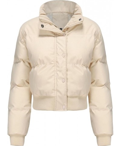 Womens Cropped Puffer Jacket Winter Long Sleeve Full Zip Short Warm Quilted Jacket Coats White $23.03 Jackets
