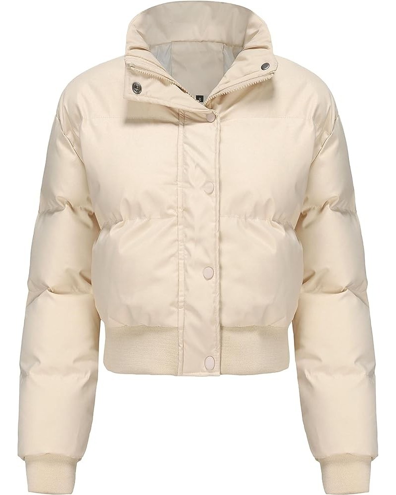 Womens Cropped Puffer Jacket Winter Long Sleeve Full Zip Short Warm Quilted Jacket Coats White $23.03 Jackets