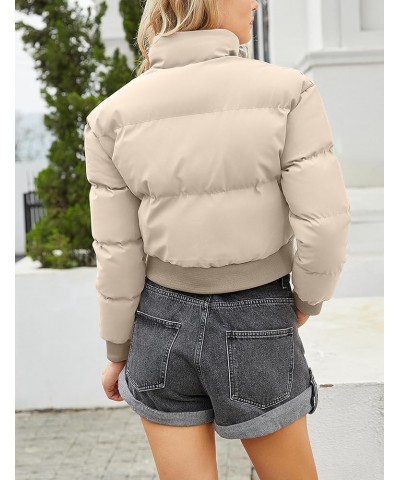 Womens Cropped Puffer Jacket Winter Long Sleeve Full Zip Short Warm Quilted Jacket Coats White $23.03 Jackets