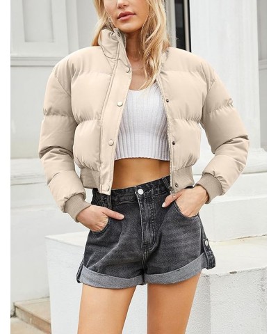 Womens Cropped Puffer Jacket Winter Long Sleeve Full Zip Short Warm Quilted Jacket Coats White $23.03 Jackets