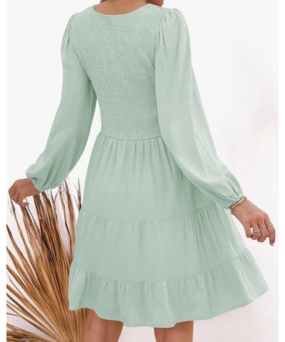 Women's Casual V Neck Long Sleeve Smocked High Waist Ruffle A Line Tiered Mini Dress Lightgreen $16.40 Dresses