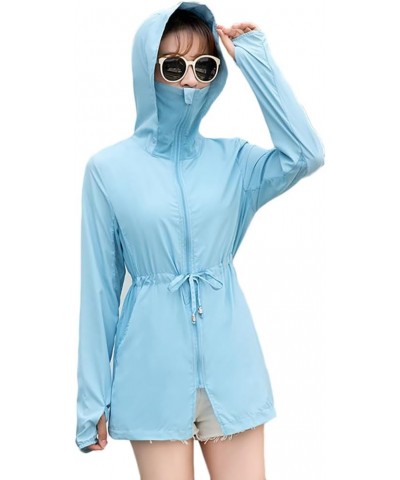 Women UPF50 Sun Protective Hoodie Summer Long Sleeve Sunscreen Shirt Full Zip Windproof Lightweight Jacket 02blue $16.45 Jackets