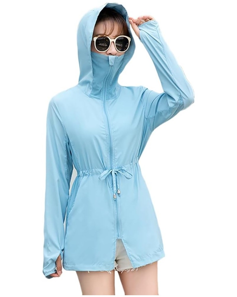 Women UPF50 Sun Protective Hoodie Summer Long Sleeve Sunscreen Shirt Full Zip Windproof Lightweight Jacket 02blue $16.45 Jackets