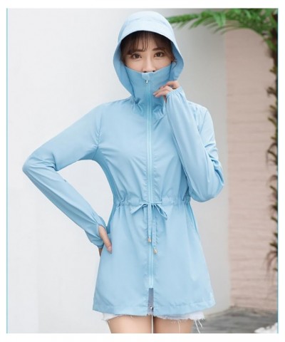 Women UPF50 Sun Protective Hoodie Summer Long Sleeve Sunscreen Shirt Full Zip Windproof Lightweight Jacket 02blue $16.45 Jackets