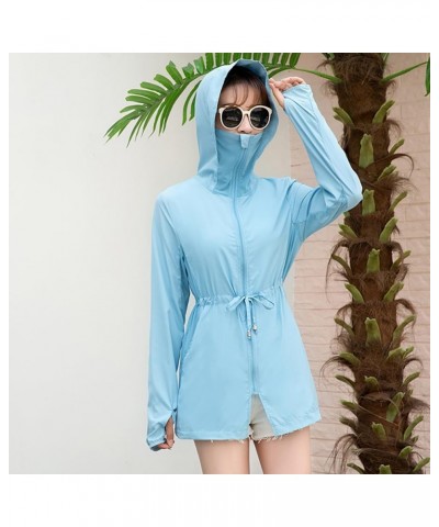 Women UPF50 Sun Protective Hoodie Summer Long Sleeve Sunscreen Shirt Full Zip Windproof Lightweight Jacket 02blue $16.45 Jackets