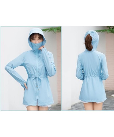 Women UPF50 Sun Protective Hoodie Summer Long Sleeve Sunscreen Shirt Full Zip Windproof Lightweight Jacket 02blue $16.45 Jackets