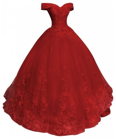 Prom Dress Ball Gown - Quinceanera Dresses Lace Long Off Shoulder Prom Dress Burgundy $65.50 Dresses