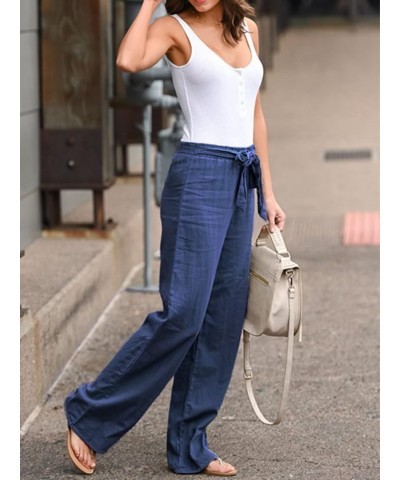 Women's Summer Linen Pants 2023 High Waisted Wide Leg Palazzo Pant Flowy Lounge Trousers with Pockets H-blue $15.53 Pants