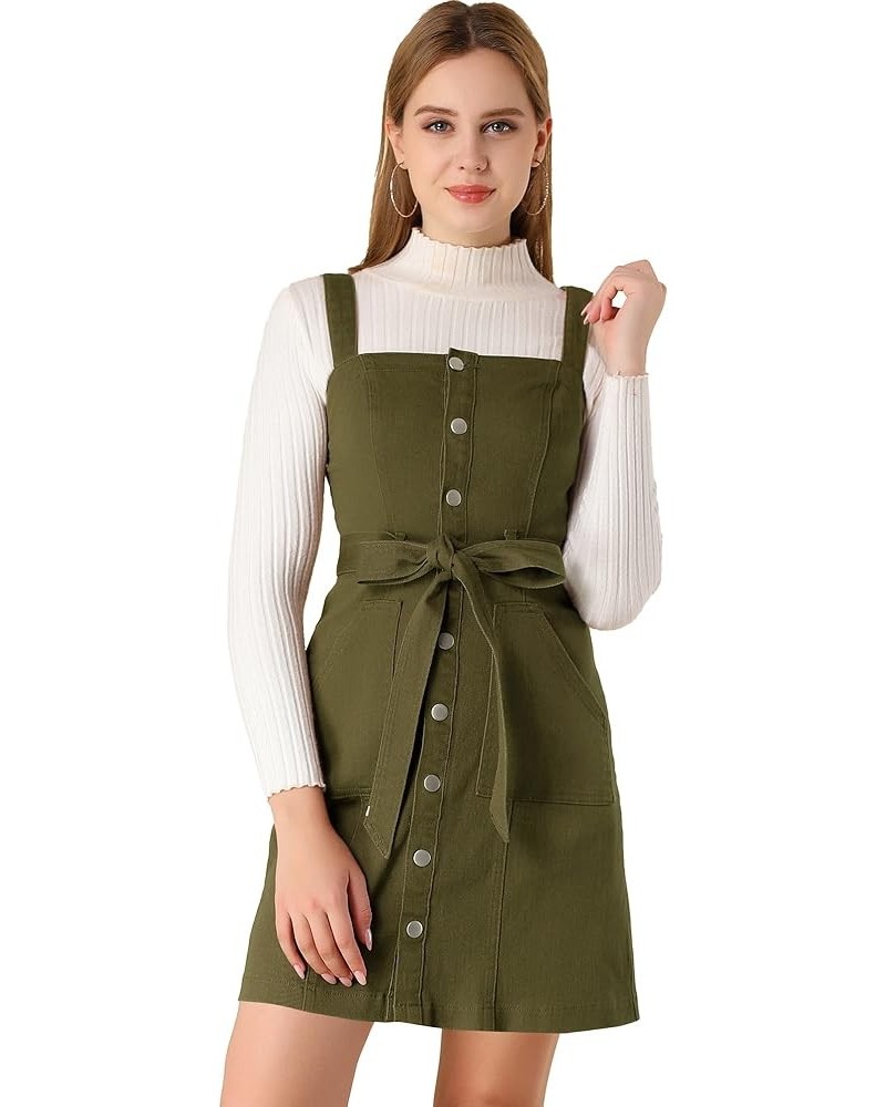 Women's Classic Overall Dresses Adjustable Strap Pinafore Denim Jean Dress Army Green $25.95 Dresses