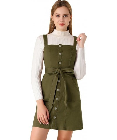 Women's Classic Overall Dresses Adjustable Strap Pinafore Denim Jean Dress Army Green $25.95 Dresses