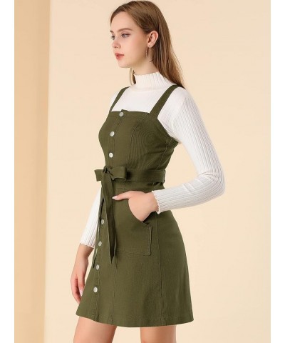 Women's Classic Overall Dresses Adjustable Strap Pinafore Denim Jean Dress Army Green $25.95 Dresses