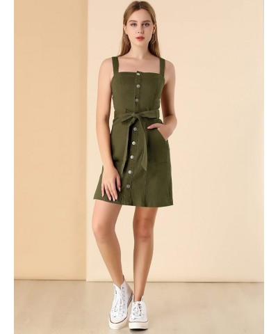 Women's Classic Overall Dresses Adjustable Strap Pinafore Denim Jean Dress Army Green $25.95 Dresses