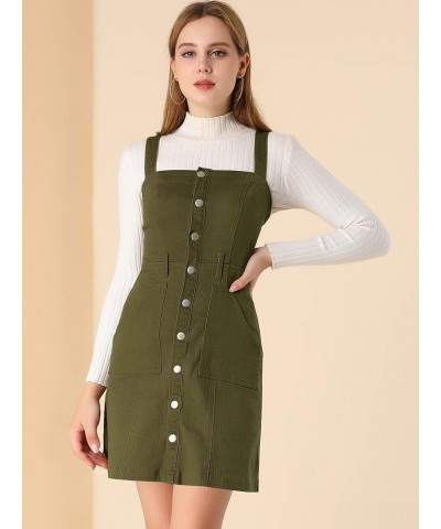 Women's Classic Overall Dresses Adjustable Strap Pinafore Denim Jean Dress Army Green $25.95 Dresses